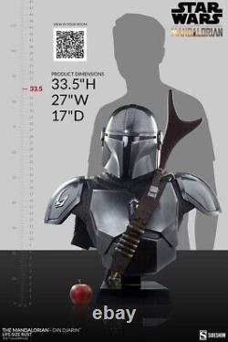 Statue grandeur nature de Din Djarin, figurine de Sideshow Star Wars The Mandalorian de 86 cm